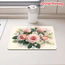 1/10Pcs Floral Printed Absorbent Dish Drying Mat For Kitchen Counter,Coffee Bar Mat,Non-Slip Rubber Backed,Hide Stains & Quick Dry,For Espresso Machine,Coffee Station,Cups & Sink - Multicolor - View 16