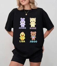 BBLACKPINKS Cute Style Chibi Character Print T-Shirt For Women - Black - View 7
