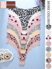 8pcs/Pack Women Plus Size Thong Panties, Exquisite Print & Solid Color Seamless Comfortable Soft Fabric - Multicolor - View 1
