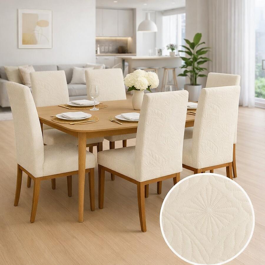 Quilted Chair Cover Kit With 6 Units - Exclusive Anti-Cat Spandex - 稻草 - 查看 1