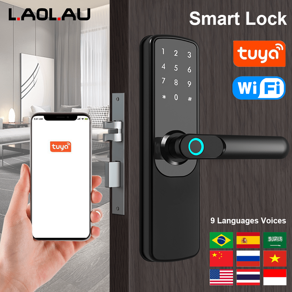 L.A.OL.A.U LAO LAU Smart Lock, Combination Lock, Fingerprint Lock, Support APP Unlock, Swipe Card. Aluminum Alloy Material, Sturdy And Durable, Beautiful Atmosphere, Easy To Install, Suitable For Home, Hotel, Office Etc. 4 AA Batteries, Batteries Not Included - Multicolor - View 1