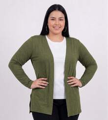 Women's Plain Cardigan Jacket With Slit, Plus Size, Kimono Style - Green - View 4