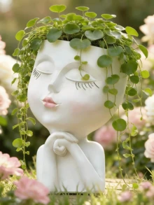 臉型花盆、頭像花盆、室內植物盆、居家裝飾植物盆、附排水孔花盆、可愛女士花盆、多肉植物盆、臉型花盆 - 多款1 - 查看 4