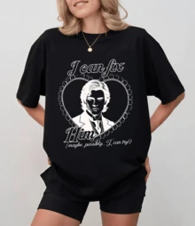 Rundringad t-shirt med tryck "I Can Fix Him" Y2K-stil Casual Sommar Mångsidig - Svart - Visa 7