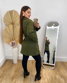Women's Long-Sleeved Woolen Jacket/Coat For Winter, Fashion Blogger, Buttons, Overcoat - Army Green - View 2