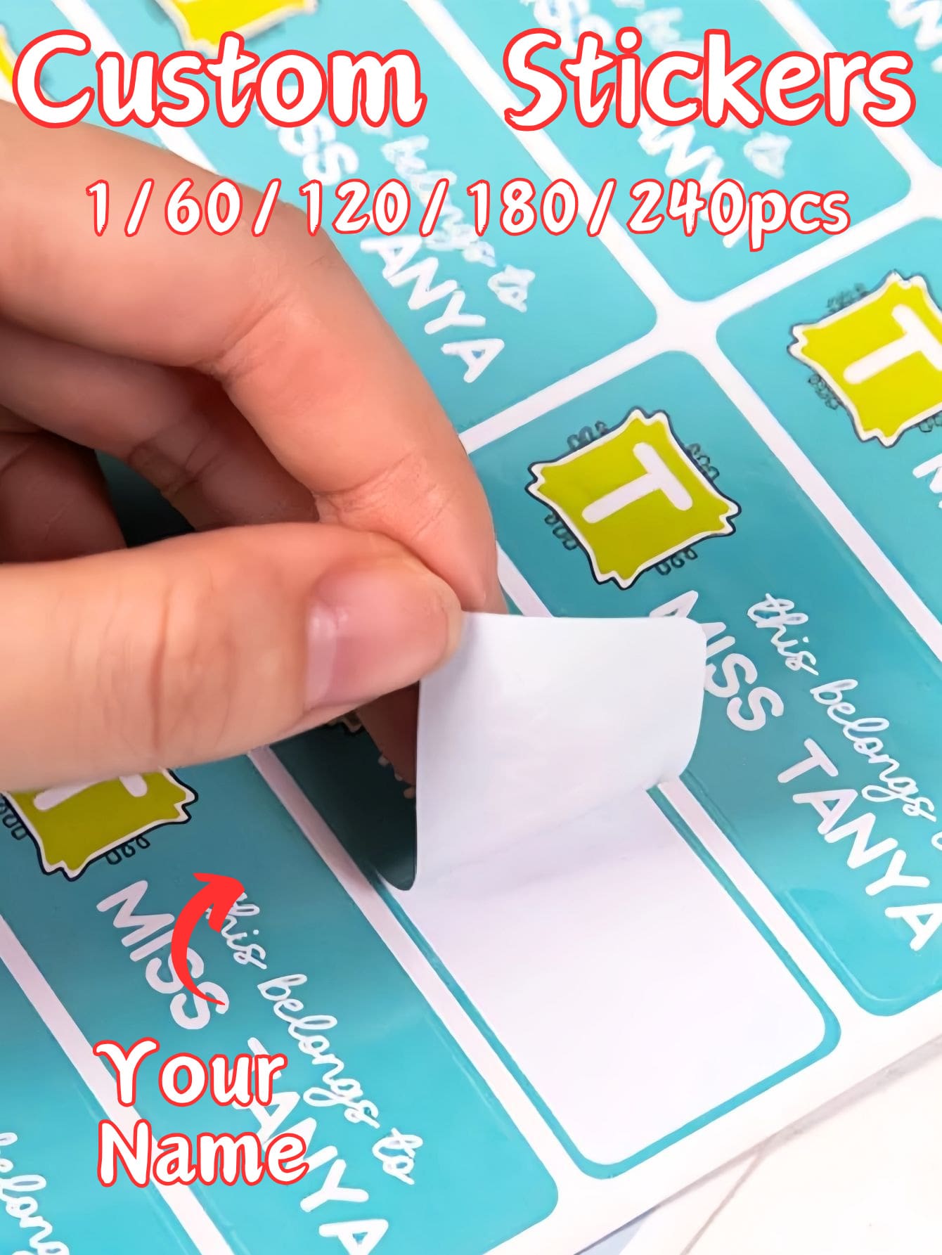 1/60/120/180/240张定制教师姓名标签贴纸，个性化教室用品姓名牌，可爱卡通蜜蜂/苹果/彩虹贴纸，适合返校季、教师节礼物、学校用品，耐用乙烯基姓名贴纸，个性化教师姓名贴纸，定制教室标签，可爱卡通风格，完美适用于返校季和教师节 - 彩色 - 查看 1