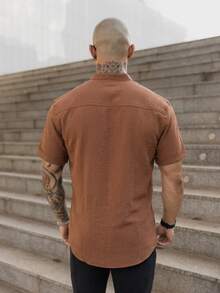 Men's Short Sleeve Shirt With Priest Collar Premium Quality Light And Fresh Fabric Easy To Iron - 咖啡棕 - 查看 5