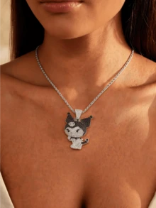 Miniso Kuromi Full Rhinestone Pendant Necklace 1Pc Rope Chain Sparkling Lightweight For Women Daily Party Travel Work Gift Versatile - Style1 - View 4