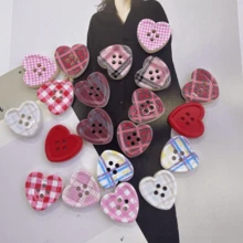 10Pcs/18Pcs/20Pcs/25Pcs/30Pcs/42Pcs/50Pcs/66Pcs Cute Apple, Heart, Circle, Plum Blossom Buttons, Colorful Plaid, Retro Korean Style Handmade Decorative Sewing Buttons, Random Colors & Styles - Multicolor - View 10