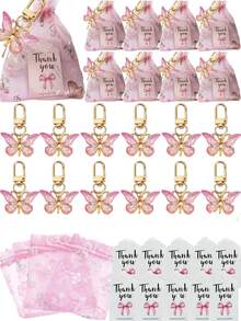15/3pcs Butterfly Keychain Set, Includes Butterfly Keychain, Thank You Card, Pink Organza Bag, Party Gift Bag, Bridal Shower Decor, Wedding - Multicolor - View 1