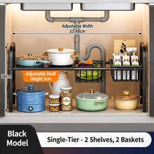 1 pieza Organizador y armario expandible debajo del fregadero, estante de gabinete de metal con cesta extraíble, organizador multifuncional negro que ahorra espacio para debajo del fregadero de la cocina y el baño, organizador y almacenamiento. Regalos de Acción de Gracias y Navidad - Negro - Ver 13