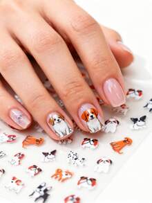 1 pieza Pegatinas de uñas para perro delgadas y flexibles con relieve, decoración de uñas autoadhesiva brillante, tema de dibujos animados, estilo suave y adorable, adecuado para manicura de mujer, cuidado de los pies, decoración de vacaciones - Multicolor - Ver 1