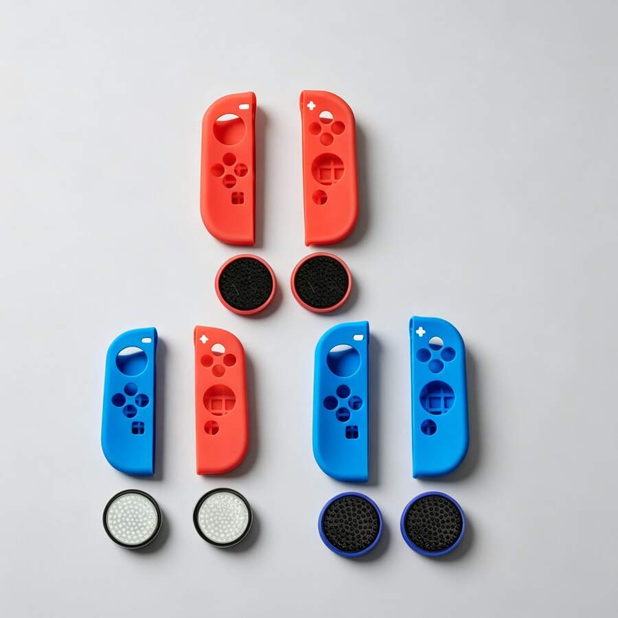 Switch 矽膠保護殼 + 搖桿拇指套,矽膠防護套,搖桿帽,相容於:Switch/OLED 控制器,表面凹凸設計,防滑、防汗、防塵,提升遊戲體驗,遊戲配件 - 查看 1