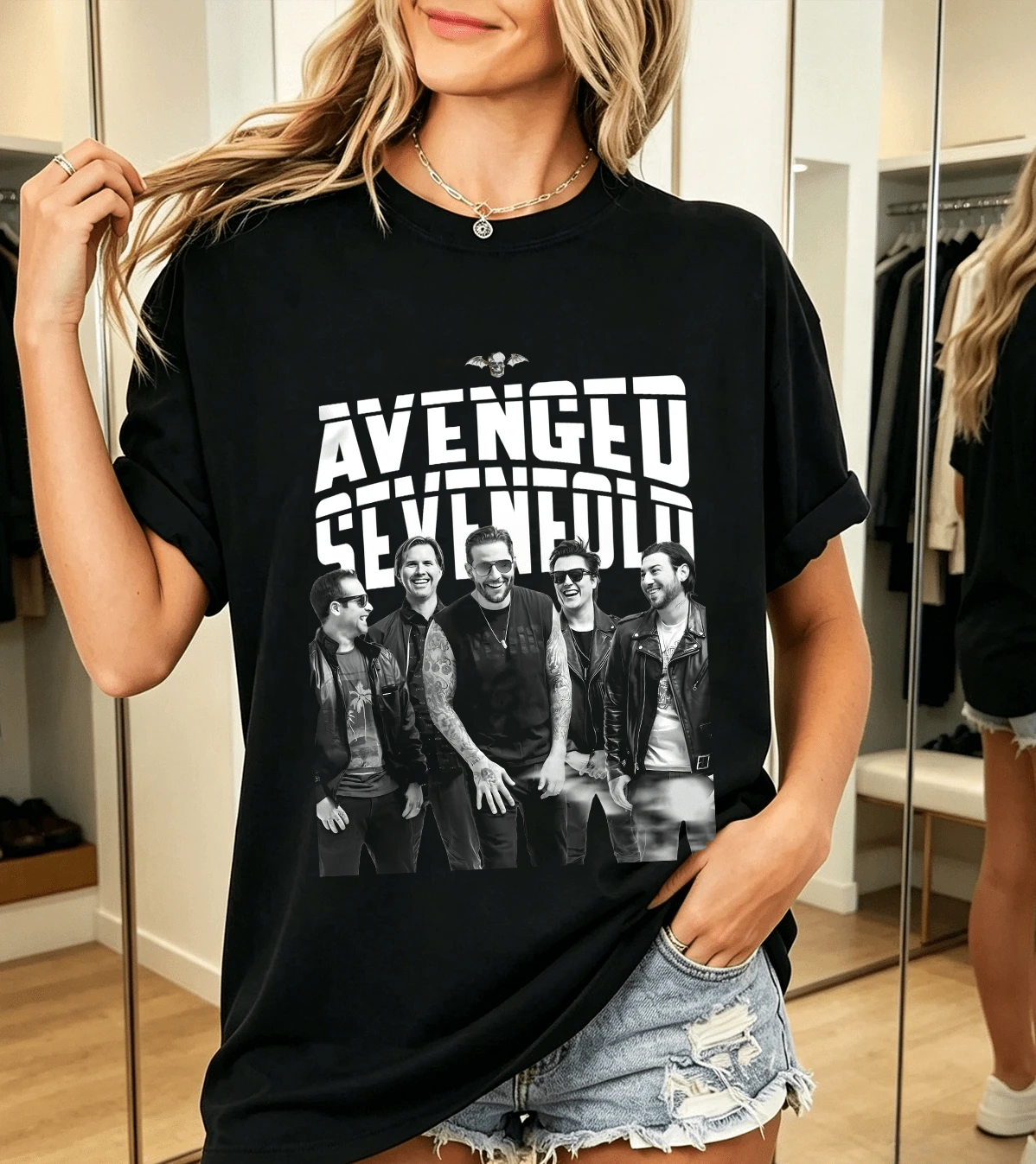 Avenged Sevenfolds T-Shirt 100% Cotton Group Photo - 黑色 - 查看 1