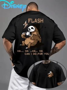 (Disney T Shirts)Disney Zootopia Flash The Sloth Print With Coffee Mug, Lightning Bolt And "Can I Do... For You" Quote Front Small Logo 100% Cotton Crew Neck Short Sleeve Graphic Tee Men's Funny Casual Everyday Comfortable Versatile Top, Mens Clothes, Men, Ropa De Hombre, Summer Clothes, Men Shirts, Graphic Tees, Disney Outfits Men, Graphic Tees, Camisetas Para Hombre, Camisas Para Hombre, Summer Outfits For Men, Father's Day Gift, Perfect Gift For Family And Friends, Which Are Necessary For Birthday Parties, Disney Shirts, Mens Clothes, Summer Clothes, Officially Licensed Disney T-Shirts, Disney Men's And Women's Spring/Summer Fashion Casual Short-Sleeve T-Shirts - 黑色 - 查看 1