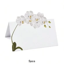 禮品級白色蘭花花卉桌卡 婚禮座位姓名卡 桌面擺設摺疊帳篷卡 婚禮佈置派對用 - 查看 6