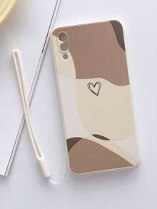 1pc Solid Color TPU Heart Graffiti Pattern Shockproof Waterproof Phone Case And 1pc Solid Color Silicone Lanyard Strap Compatible With IPhone/Android Phones - Multicolor - View 2