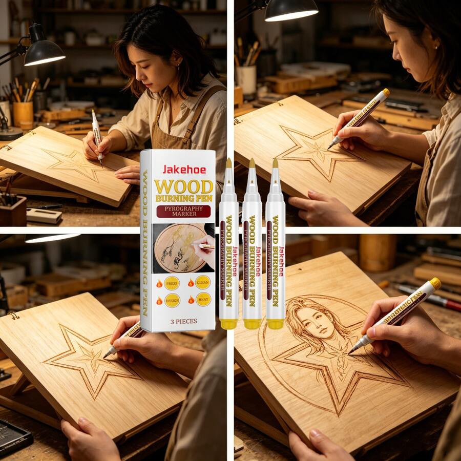 jakehoe 3 Pcs Wood Burning Pens, Heat-Activated Pyrography Markers - Easy To Use Fine Tip PET Wood Marking Pens For DIY Wood Crafts, Ideal For School, Home, Studio,Gifts For Men And Women Suitable For Father's Day And Weddings,Quick Ship Items,Free Shipping