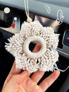 1 pieza Decoración de espejo retrovisor de coche con borla en forma de estrella hecha a mano, accesorio multifuncional que se puede usar como portador de fragancia - A - Ver 1