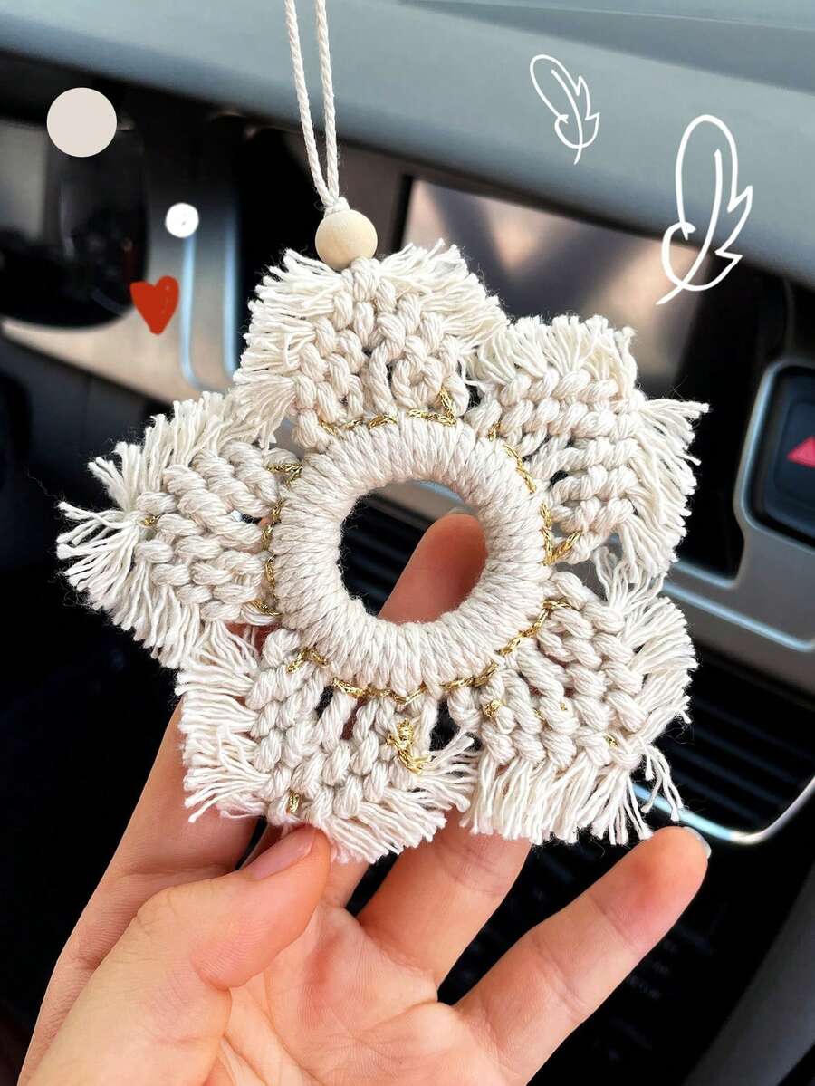 1 pieza Decoración de espejo retrovisor de coche con borla en forma de estrella hecha a mano, accesorio multifuncional que se puede usar como portador de fragancia - A - Ver 1