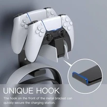 Compatible con Soporte de Pared para Estación de Carga DualSense de , Soporte de Pared de Metal Resistente para Estación de Control, Almacenamiento de Auriculares y Gestión de Cables, Organizador de Configuración de Juego Limpia - Ver 3