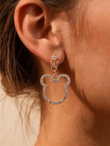 Miniso Disney Mickey Mouse Rhinestone Crown Drop Earrings 1Pair Rose Gold Lightweight Comfortable For Women Daily Party Gift Sparkly - Style1 - View 4