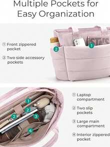 XD Large Capacity Minimalist Quilted Tote Bag For Kids, Multi-Compartment Storage Design With Built-In Independent Water Bottle Holder And Laptop Compartment, Hand-Carried And Commuter Dual-Use, Suitable For Daily Commute, Short Trips, Weekend Outings, Spring Travel, Simple And Premium Texture, Can Store Personal Clothing, Water Bottle, Laptop, Coins, Valentine's Day Gift, Office Carry Bag For Employees, Practical And Highly Attractive Gift For Children - Multicolor - View 7