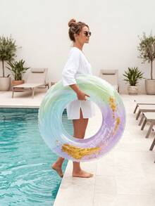 Aro de natación con degradado de purpurina tipo macaron, flotador inflable transparente para piscina con lentejuelas doradas, juguete de agua de playa de verano de PVC reforzado, apto para niños de 3 años en adelante - Multicolor - Ver 6