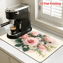 1/10Pcs Floral Printed Absorbent Dish Drying Mat For Kitchen Counter,Coffee Bar Mat,Non-Slip Rubber Backed,Hide Stains & Quick Dry,For Espresso Machine,Coffee Station,Cups & Sink - Multicolor - View 7
