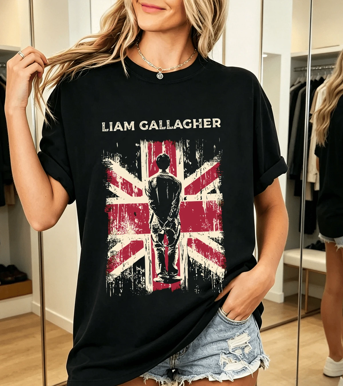 Liam Gallagher T-Shirt 100% Cotton Union Jack Unisex - 黑色 - 查看 1