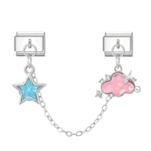 1/5/10/20/30/50pcs Random Mixed Color Steel Dual Chain Modules With Butterfly, Moon, Heart, Cherry Pendant, Detachable Bracelet Components - Multicolor - View 5