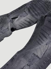 Men's City Denim Slim Fit Player Style Jeans, Black, Distressed With Rips And Paint Splatters – Slim Fit, Premium Thick Fabric - JO-04 - 查看 9