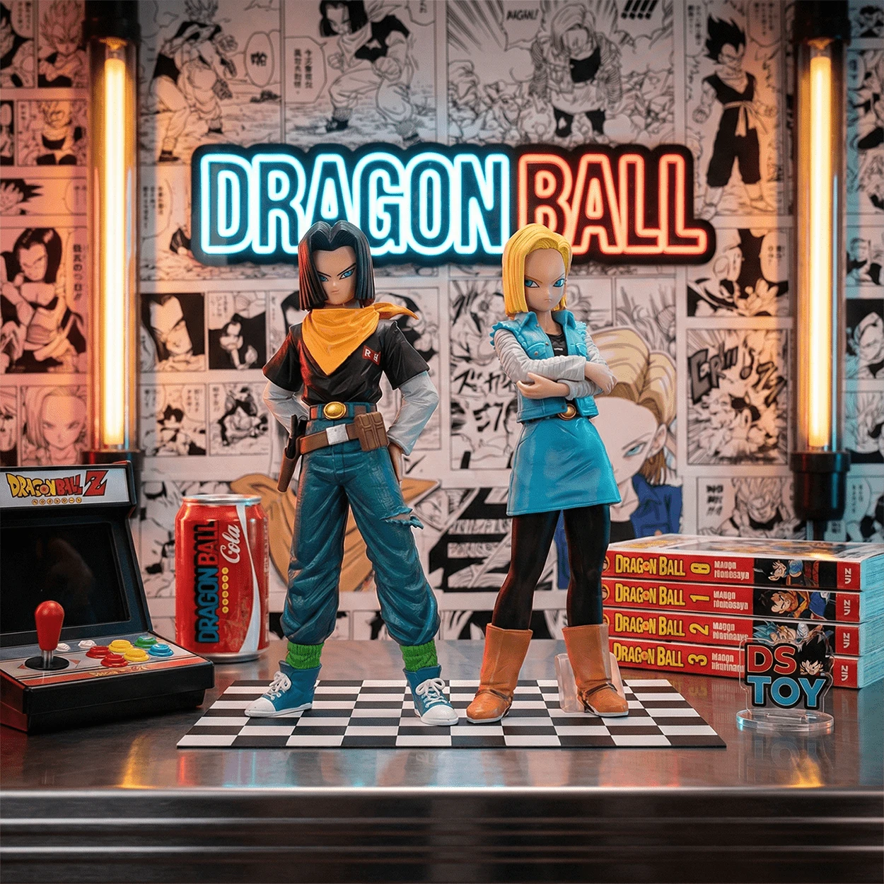 bandai 1个22厘米（17/18英寸）街头风动漫男孩PVC手办，黑色T恤，黄色头巾，破洞牛仔裤，双手叉腰，可收藏，适合酷炫桌面摆设