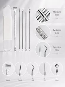 Professional Stainless Steel Double-Ended Blackhead Extractor Tool Set - Professional Double-Ended Extractor, Ergonomic Handle, Suitable For Squeezing Whiteheads, Blackheads, Acne And Facial Cleansing. No Battery Required, Portable Design, Durable Material, Easy To Clean, Essential For Beauty Enthusiasts, Specifically Designed For Skincare - Multicolor - View 5