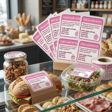 80 unidades Etiquetas de advertencia de alérgenos, etiquetas para embalaje de regalos, pegatinas para embalaje de alimentos, cuadradas de 2 pulgadas, tipos de alérgenos personalizables, adecuadas para cafeterías, restaurantes, panaderías, oficinas - Rosa - Ver 6