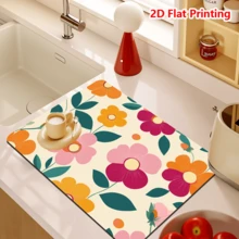 1/10Pcs Spring Flower Pattern Dish Drying Mat For Kitchen Counter, Non-Slip Heat Resistant Diatom Drainer Mats, Hide Stain Kitchen Super Absorbent Draining Mat, Easy To Clean Dish Rack Pad, For Espresso Machine,Coffee Station,Cups & Sink - Multicolor - View 16