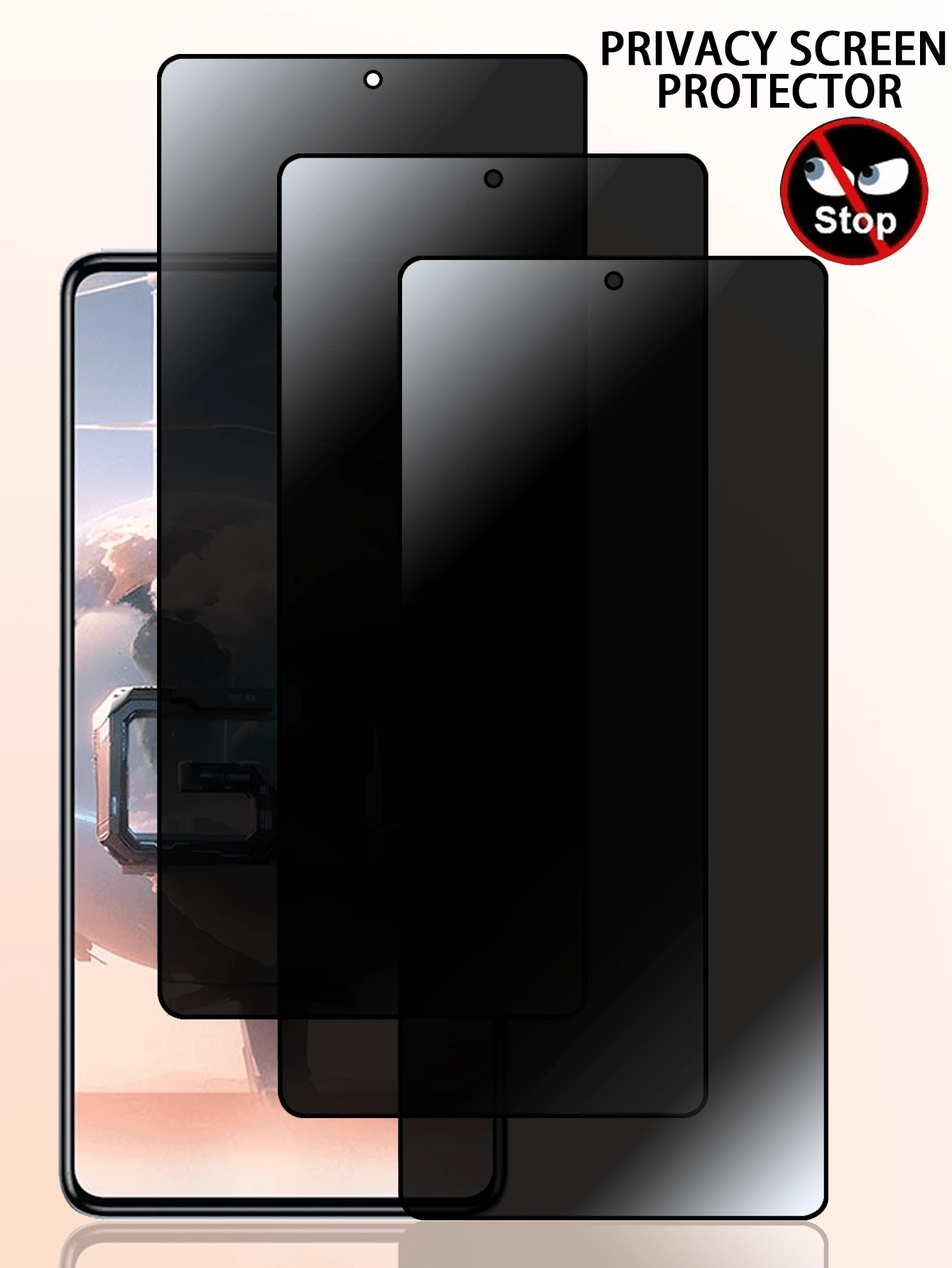 3-Pack Full Coverage Privacy Tempered Glass Screen Protector, Anti-Scratch Anti-Peeping Protective Film For Infinix, Easy Installation, No Bubbles, Easy Cleaning, Durable - Black - View 1