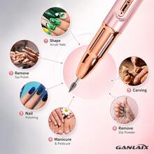 GANLAIX 專業美甲打磨機套組，USB 充電式美甲磨甲機，300mAh 高容量鋰電池，美甲與足部護理套組，居家與沙龍美甲磨甲套組，美甲拋光工具 - 粉色 - 查看 3