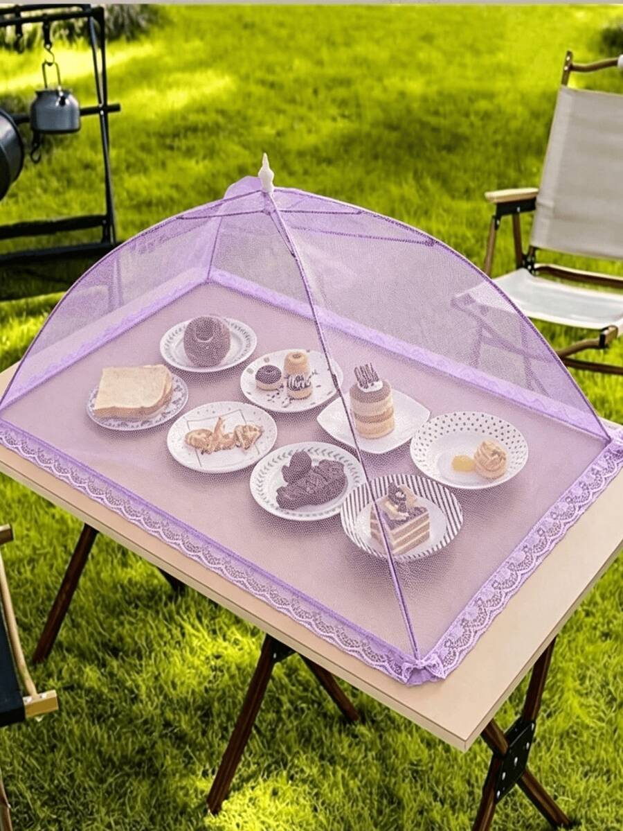 1 pieza Cubierta plegable para alimentos de insectos/mosquitos de color púrpura - Toldo de malla desmontable y lavable para verduras, apto para camping/restaurante