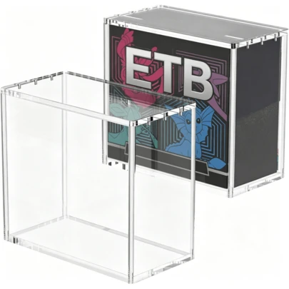 Elite Trainer Box Acrylic Case Protector ETB Display Storage Box With Sliding Slot And 5mm Magnetic Closure Thick 6 Or 8mm Clear Acrylic With Rounded Edges