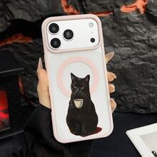 マグネット式黄ばみ防止 | 高級感あふれる2in1アクリルマグネット式スマホケース！スタイリッシュで手触りも良く、実用的な保護機能とマグネット式・耐衝撃設計を融合させた、高級感あふれるケースです。 黒猫 コーヒーカップケース  11 すまほ ケース 家族、恋人、友人、そして子供たちへのプレゼントに最適です。  17e/15 Pro/17 Pro/16 Plus/13 Pro Max/16/14/Apple  Air/14 Pro Max/17 Pro Max/ 13 pro/16 Pro/13/14 Pro/15 Pro Max/15 Plus/16 Pro Max/17/12 Pro Max/12 Pro/11 Pro Max/12/16e/15/11 Pro/14 Plus - ピンク - チェックする 24