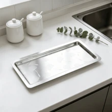 1 pieza Bandeja rectangular plateada, superficie lisa o textura de diente de león, material metálico, antideslizante y duradera, plateada, estilo minimalista y lujoso, adecuada para bandeja de almacenamiento de joyas o exhibición de artículos elegantes, aplicable para cumpleaños, fiestas, bodas y ocasiones de celebración - Plateado - Ver 10