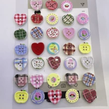 10Pcs/18Pcs/20Pcs/25Pcs/30Pcs/42Pcs/50Pcs/66Pcs Cute Apple, Heart, Circle, Plum Blossom Buttons, Colorful Plaid, Retro Korean Style Handmade Decorative Sewing Buttons, Random Colors & Styles - Multicolor - View 6