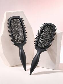 Curly Hair Styling Brush, Pink Green Purple Black, Cute Plastic Detangling Comb With Side Teeth, Dense Flexible Pins, Pointed Tail Handle & Hollow Airflow Back, Anti-Static Brush For Curly Wavy Thick Hair, Wigs, Women Daily Travel Home - Multicolor - View 2