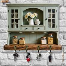 1pc Vintage Green Plant Wooden Key Holder Hook Wall Mount Rack With 4 Metal Hooks Home Decor Entryway Storage Organizer Room Villa Bathroom Kitchen Garden Leaf Design Multifunctional Interior Accessories - Multicolor - View 9