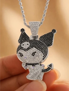 Miniso Kuromi Full Rhinestone Pendant Necklace 1Pc Rope Chain Sparkling Lightweight For Women Daily Party Travel Work Gift Versatile - Style1 - View 2