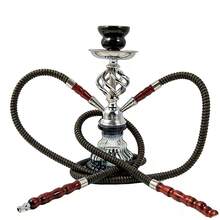 New Portable Complete Hookah Set With Bowl, Hose, Charcoal Tray And Tongs. Available In 1/2/4-Hose Options, Featuring Glass Body & Acrylic Stem With Metal Fittings. No Power Needed, Ideal As Holiday Gifts For Home, Bar, Nightclub, KTV - 黑色 - 查看 5