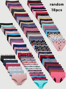 18pcs/Pack Randomly Assorted Cotton Plus Size Briefs Panties For Women - Nhiều màu - Xem 3