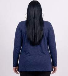 Women's Plain Cardigan Jacket With Slit, Plus Size, Kimono Style - Blue - View 4