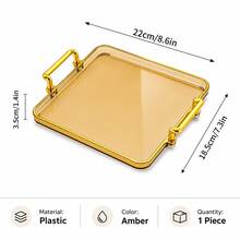 1pc Elegant Square Tray, Home Decor Cosmetic Storage Tray, Living Room Cup Holder Tray, Hotel Apartment Serving Tray, Snack Tray, Breakfast Tray, Suitable For Ramadan - Champagne - View 13